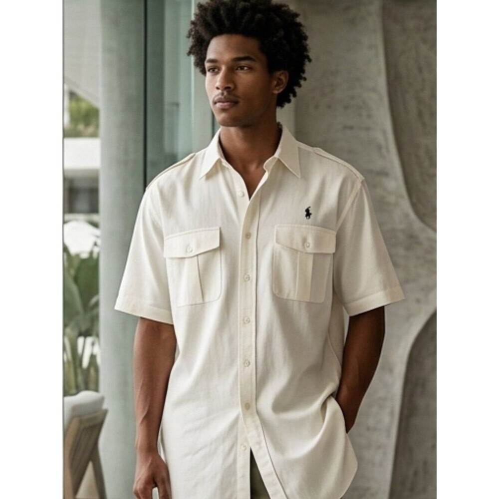 NWT Ralph Lauren White Epaulette Men's Shirt Size XL